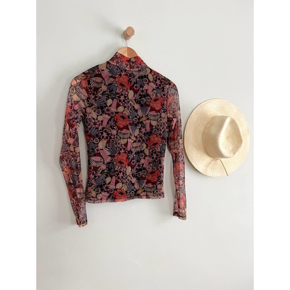 Anthropologie | Gauzy Turtleneck | Burgundy floral | Sz XS - Picture 9 of 9